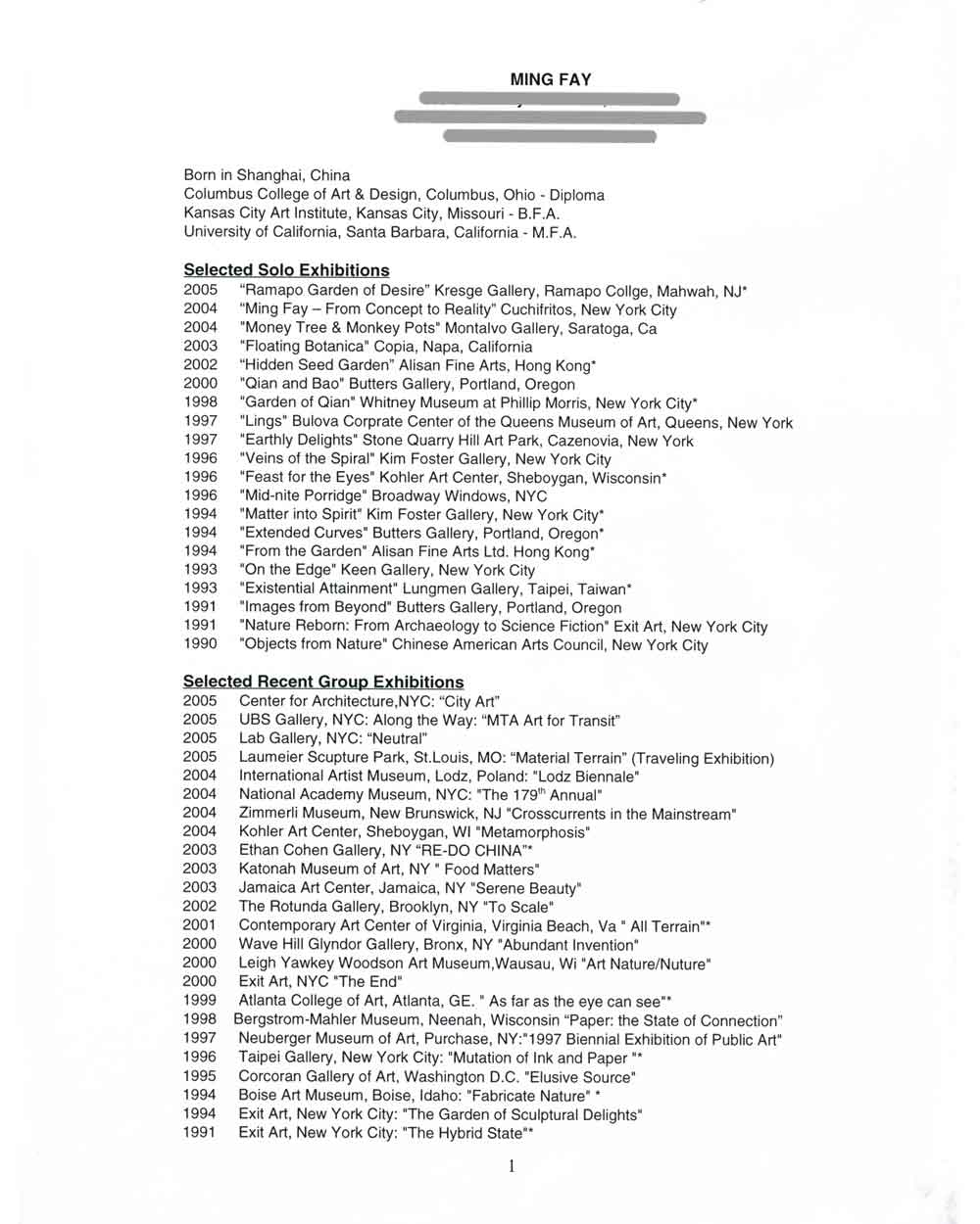 Ming Fay's resume, pg 1